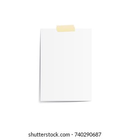 Blank Note pad with tape mockup vector on white background. 