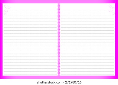 Blank note paper, books and notebooks with a pink heart for the love messages and notes.