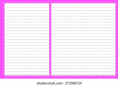 Blank note paper, books and notebooks with a pink heart for the love messages and notes.