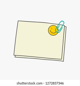 Blank note paper clipped with smiling sticker vector