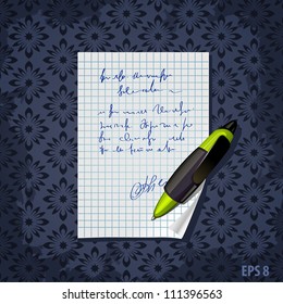 blank note paper with green pen vector illustration