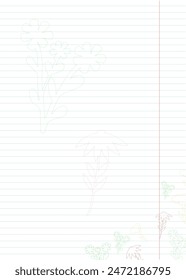 Blank note paper with hand drawn outline flowers with space for text. Vector illustration