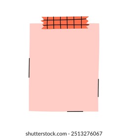 Blank note paper isolated vector element. Illustration of empty vertical rectangular sticky note with adhesive tapes. Memo sticker, to do reminder. Office stationery object in cute hand drawn style.