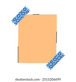 Blank note paper isolated vector element. Illustration of empty vertical rectangular sticky note with adhesive tapes. Memo sticker, to do reminder. Office stationery object in cute hand drawn style.
