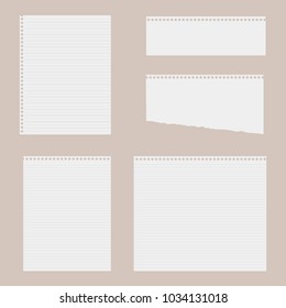 Blank of note paper, notebook sheet with holes. Vector