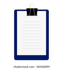 Blank note paper on blue paper pad holder isolated on white background. Office supplies.