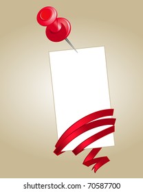 Blank note paper with pin and red silk ribbon