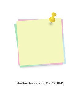 Papel de nota en blanco con pin. Etiqueta de la nota de vista superior con pines. Vector
