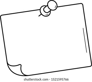 Blank note paper with pin. Vector outline icon.