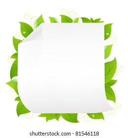 Blank Note Paper With Sprout, Isolated On White Background, Vector Illustration