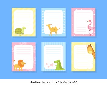 Blank Note Paper Template with Cute African Animals Vector illustration