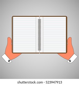 Blank notebook, diary in hand. Vector illustration