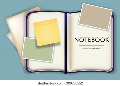 blank notebook or diary, memo, notepad, paper and picture template