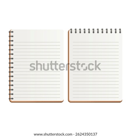 Blank Notebook with Lines Vector. Notebook on White Background. Notebook with White Pages.
