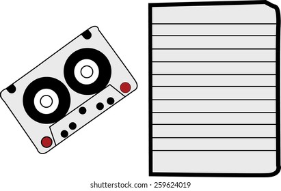 Blank notebook with music and cassette. 