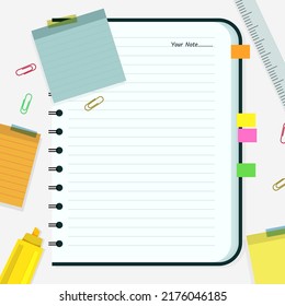 Blank notebook with note paper vector illustration.