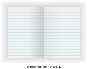 Blank notebook open on white background