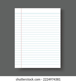 Hoja de papel de bloc de notas en blanco con ilustraciones vectoriales de líneas	