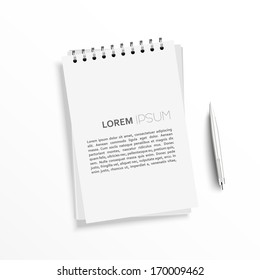 Blank notebook with pen. isolated on white. 