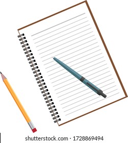 blank notebook with pen and pencil on  white background, business concept.