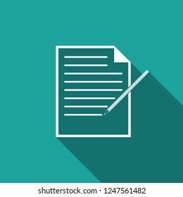 Blank notebook and pencil with eraser icon isolated with long shadow. Paper and pencil. Flat design. Vector Illustration