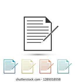 Blank notebook and pencil with eraser icon isolated on grey background. Paper and pencil. Set elements in colored icons. Flat design. Vector Illustration
