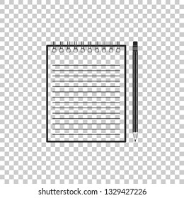 Blank notebook and pencil with eraser icon isolated on transparent background. Flat design. Vector Illustration