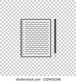 Blank notebook and pencil with eraser icon isolated on transparent background. Flat design. Vector Illustration