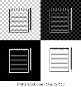 Blank notebook and pencil with eraser icon isolated on black, white and transparent background. Vector Illustration