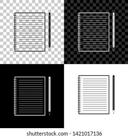 Blank notebook and pencil with eraser icon isolated on black, white and transparent background. Vector Illustration