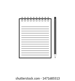 Blank notebook and pencil with eraser icon isolated. Flat design. Vector Illustration