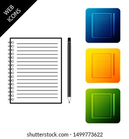 Blank notebook and pencil with eraser icon isolated. Set icons colorful square buttons. Vector Illustration