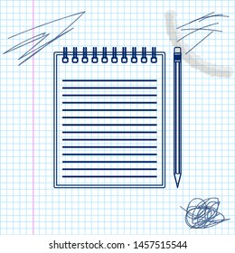 Blank notebook and pencil with eraser line sketch icon isolated on white background. Vector Illustration