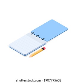 blank notebook with a pencil on the side. white background vector illustration