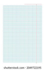 Blank notebook sheet with margins Sheet with blue squares on white background Perfect for planner, notebook, school, print A5 Checkered pattern Papers homework and exercises Vertical editable mockup