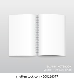 Blank notebook with spiral bound isolated on gray background. Vector illustration for branding 