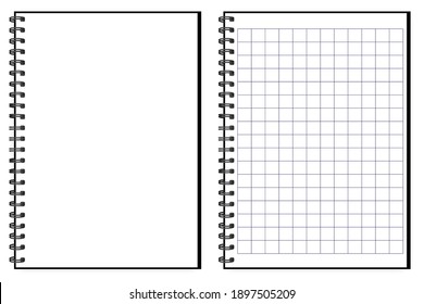 Blank notepad cage in realistic. Two notebooks. Clean textbook and checkered. Stock image. EPS 10.