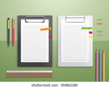Blank notepad and office supplies