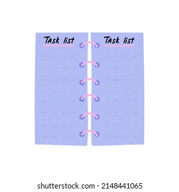 Blank notepad on a spiral. Opened on the to-do list page. Vector illustration, doodle, hand drawn