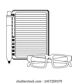 Blank notepad with pen and glasses isolated vector illustration graphic design