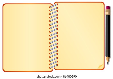 blank notepad with pencil, vector illustration