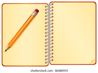 blank notepad with pencil, vector illustration