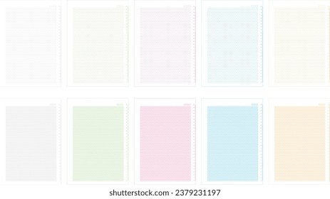 Hoja de bloc de notas en blanco. Plantillas para notas manuscritas. Conjunto de hojas vectoriales: cuadradas, gobernadas y vacías. Sombras realistas a lo largo del contorno y en los agujeros. Plantilla en blanco para listas, planes y notas.