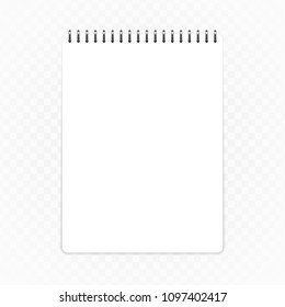 Blank notepad template, isolated on transparent background. Clean notebook mockup in realistic style. Note page, notebook or notepad vector illustration. EPS 10.