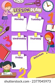 Un bloc de notas en blanco con una plantilla de plan de lección semanal
