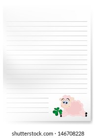 Blank notepaper with cute cartoon lamb