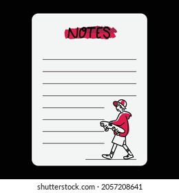 Blank notes paper with line art skateboard boy design