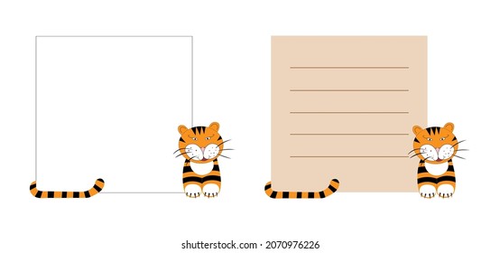 Blank for notes with tiger. A sticker for recording.
