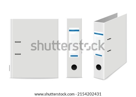 Blank office binder or folder metal rings standing in back and side view, realistic template vector illustration isolated on white background. Set mockups of ring binder.