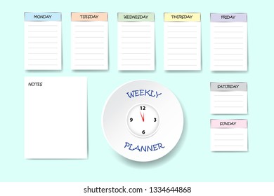 Blank office weekly planner with free place for your text and symbolic clock in five minutes twelve